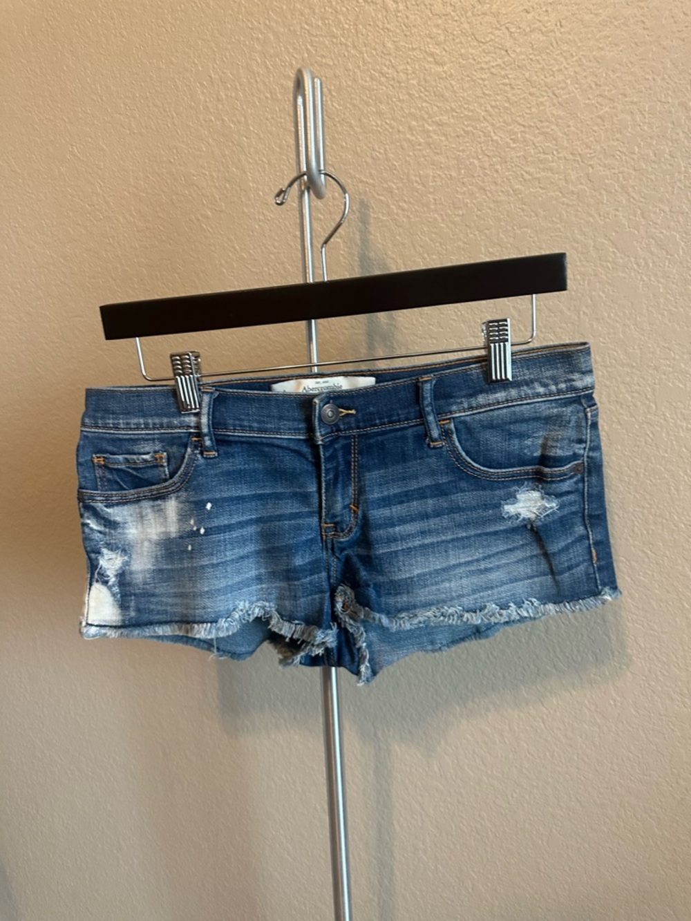 Abercrombie & Fitch Blue Distressed Low-Rise Denim Shorts
